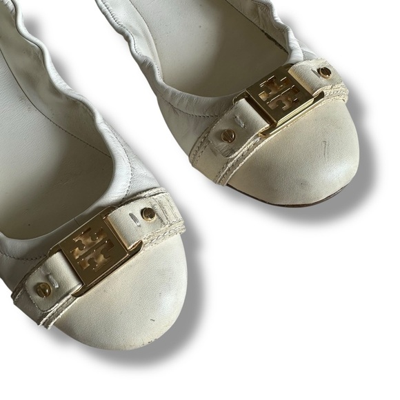 Tory Burch Ambrose Leather Ballet Flats In Beige Size 8.5 - Picture 3 of 8